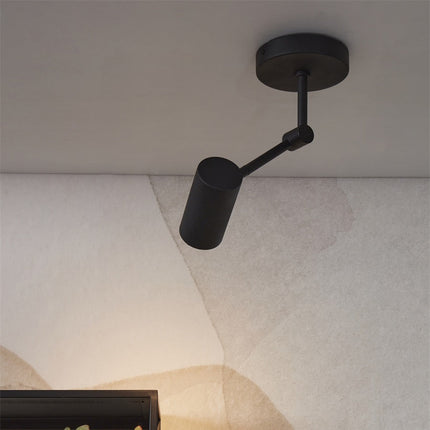 Vue d'ensemble du spot de plafond Montreux fer noir avec ampoule allumee
