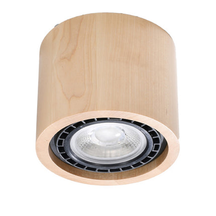 Spot plafonnier rond en bois naturel avec réflecteur orientable GU10 sur fond clair