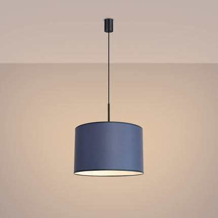 suspension abat-jour tambour bleu marine 40 cm, lumière allumée