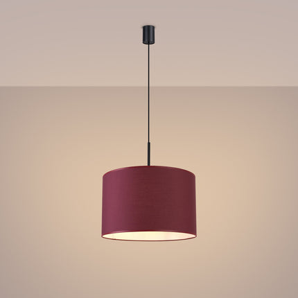 suspension abat-jour tambour bordeaux 40 cm, lumière allumée