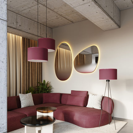 suspension abat-jour tambour bordeaux 40 cm, dans une pièce à vivre