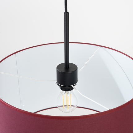 suspension abat-jour tambour bordeaux 40 cm, packshot de trois quarts