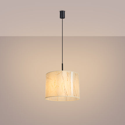 suspension abat-jour tambour effet marbre 40 cm, lumière allumée