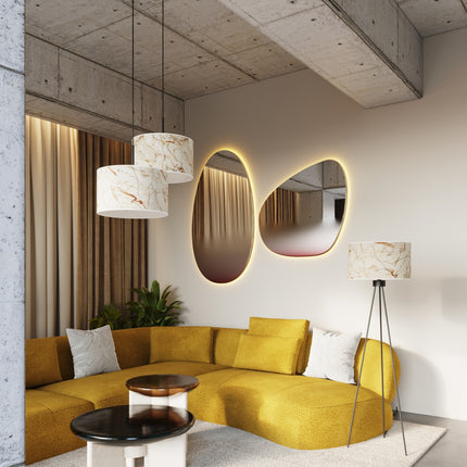 suspension abat-jour tambour effet marbre 40 cm, dans une pièce à vivre