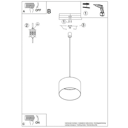 suspension abat-jour tambour effet marbre 40 cm, notice de montage