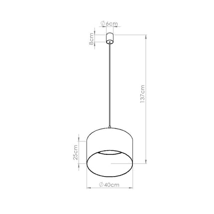 suspension abat-jour tambour effet marbre 40 cm, schéma de cotes