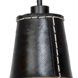 Detail of the black recycled rubber conical lampshade and its stitching