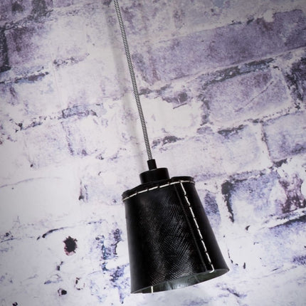 Pendant light Amazon black with black woven textile cable and white, close-up view