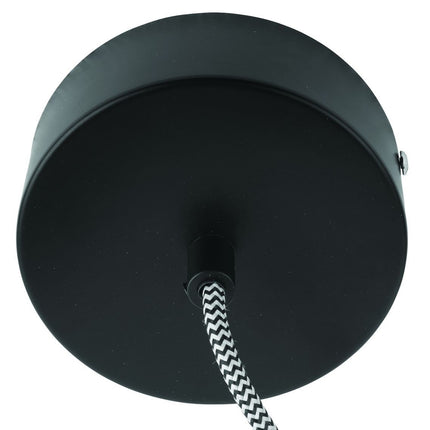 Rosace plafond noire de la suspension Amazon avec câble textile noir et blanc vue de dessous