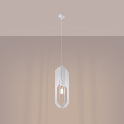 suspension anneau ovale en acier blanc, lumière allumée