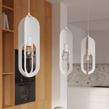 suspension anneau ovale en acier blanc, intérieur contemporain