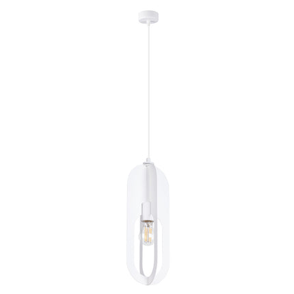 suspension anneau ovale en acier blanc, packshot sur fond blanc