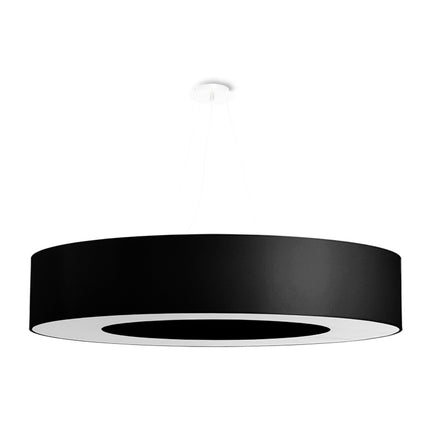 Suspension anneau Saturne 90 cm en tissu noir mat suspendue à trois câbles