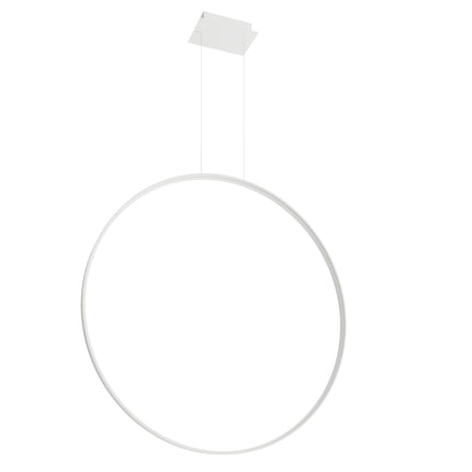 Suspension Anneau Solis 110 cm blanche, grand anneau vertical lumineux sur câbles et rosace carrée