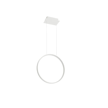 Suspension Anneau Solis 55 cm blanche, anneau vertical lumineux sur câbles et rosace carrée