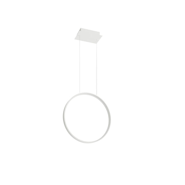 Suspension Anneau Solis 55 cm blanche, anneau vertical lumineux sur câbles et rosace carrée