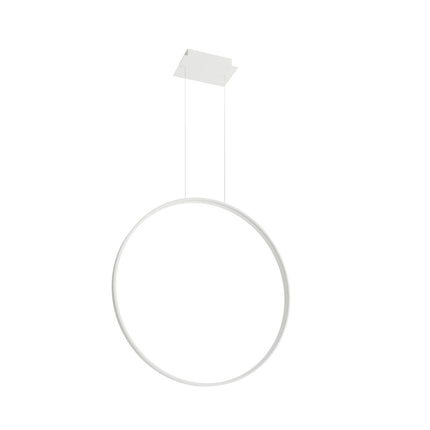Suspension Anneau Solis 78 cm blanche, anneau vertical lumineux sur câbles et rosace carrée