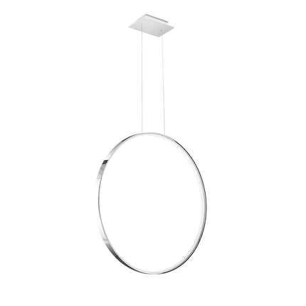 Suspension Anneau Solis 78 cm chromée sur fond blanc, packshot