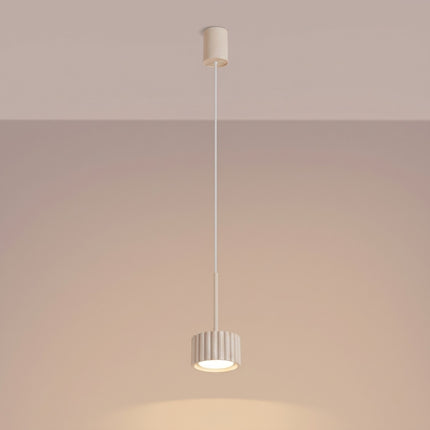 Suspension Aura beige, lumière allumée