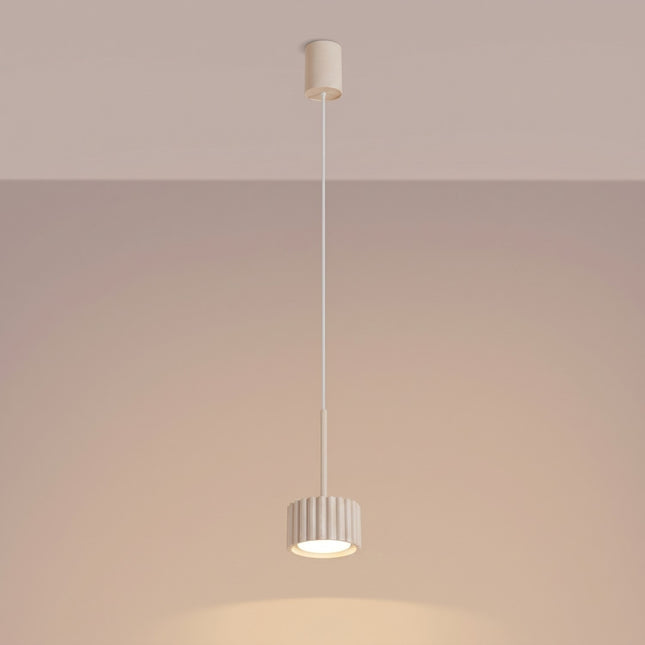 Suspension Aura beige, lumière allumée