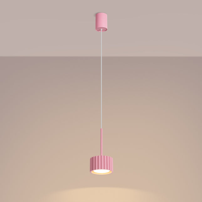 Suspension Aura rose poudré, lumière allumée