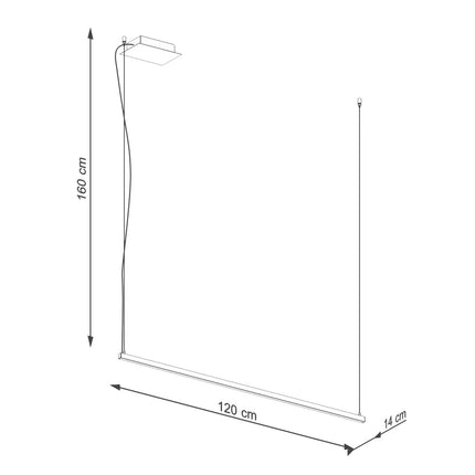 Schéma des dimensions de la Suspension Barre Fine : 120 cm de long