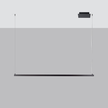 Suspension Barre Fine 120 cm en aluminium noir, barre linéaire suspendue, vue studio