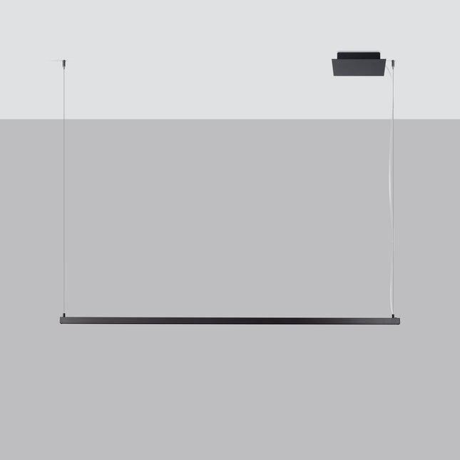 Suspension Barre Fine 120 cm en aluminium noir, barre linéaire suspendue, vue studio