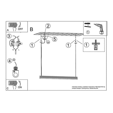 Schema de montage au plafond de la suspension barre lineaire LED