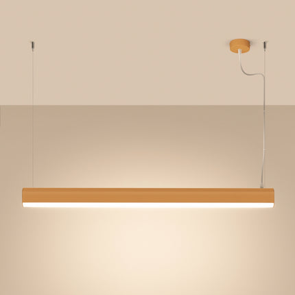Suspension barre linéaire dorée allumée diffusant une lumière neutre et homogène