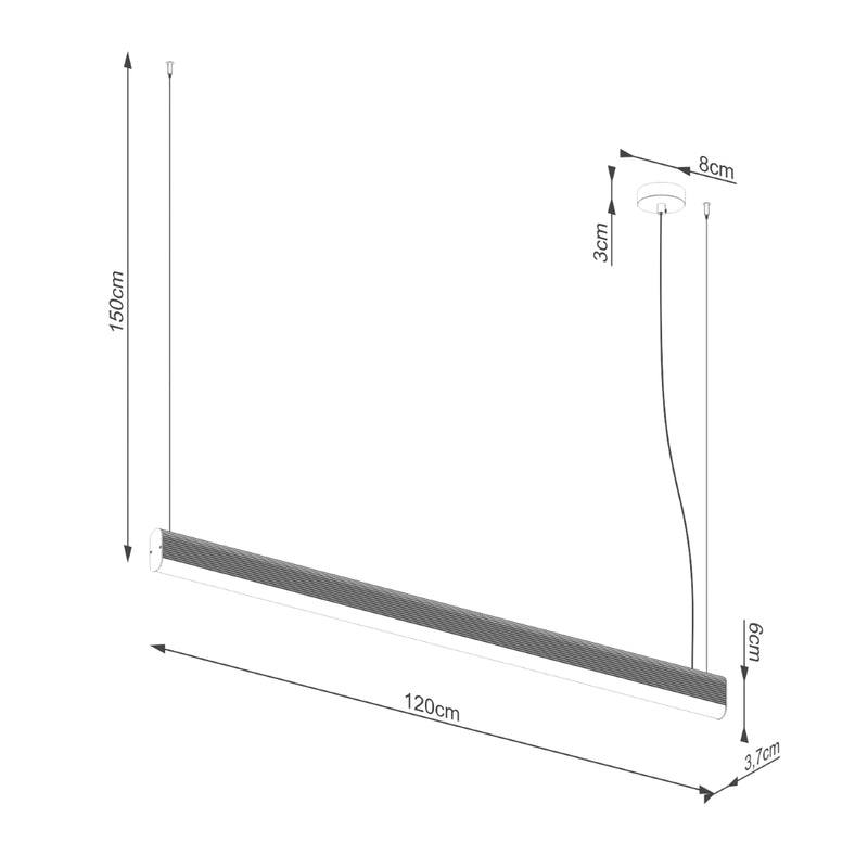 Dimensions Suspension Barre Linéaire 120 cm Dorée LED 4000K