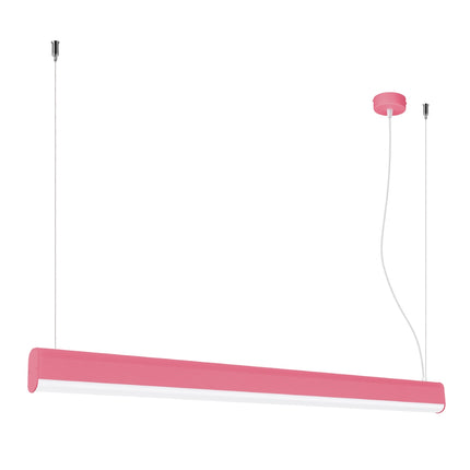 Suspension barre linéaire rose de 120 cm suspendue à deux câbles, éteinte sur fond blanc
