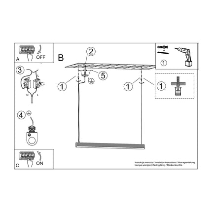 Schema de montage au plafond de la suspension barre lineaire LED