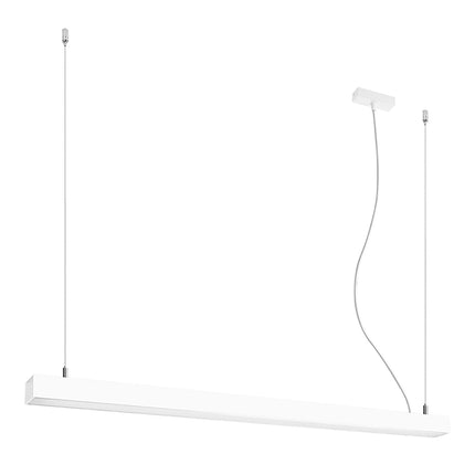 Suspension barre moderne LED blanche 118 cm, profil linéaire en aluminium, sur fond blanc