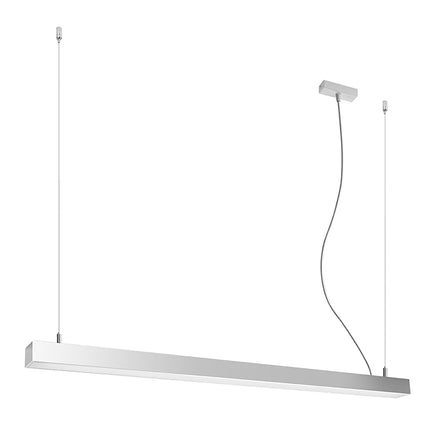 Suspension barre moderne LED grise 118 cm, profil linéaire en aluminium, sur fond blanc