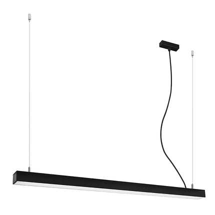 Suspension barre moderne LED noire 118 cm, profil linéaire en aluminium, sur fond blanc