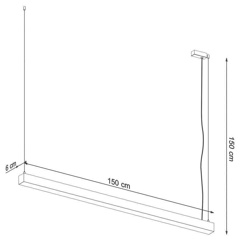 Dimensions Suspension Barre Moderne LED 150 cm Aluminium Noir