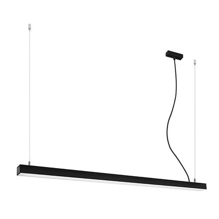Suspension barre moderne LED noire 150 cm, profil linéaire en aluminium, sur fond blanc