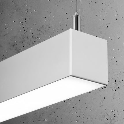 Détail du diffuseur opale de la suspension barre moderne LED blanche 90 cm
