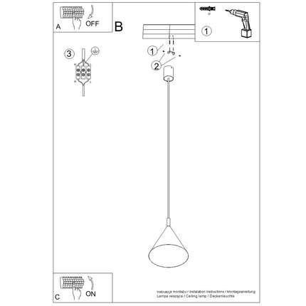 Suspension Bergen Cône 25 cm en Acier Blanche, notice de montage
