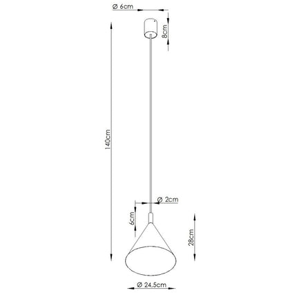 Schéma de cotes du modèle suspension bergen cône 25 cm bleu ciel
