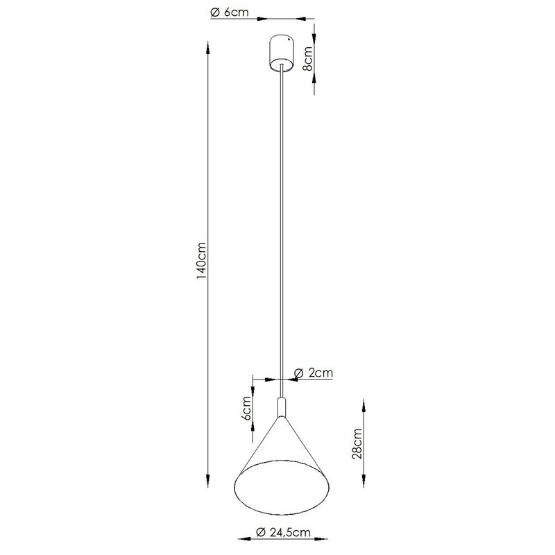 Dimensions Suspension Bergen Cône 25 cm en Acier Bordeaux