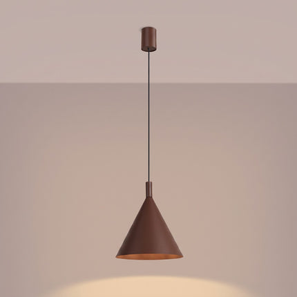 Suspension Bergen cône 25 cm brun chocolat, lumière allumée