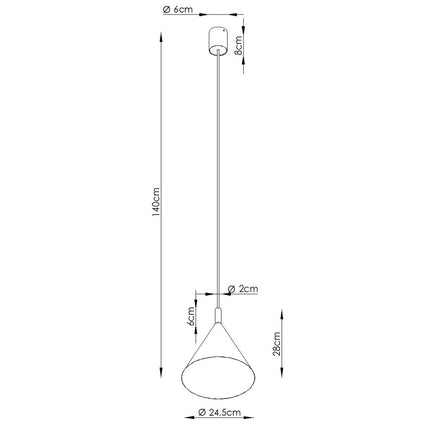 Suspension Bergen Cône 25 cm en Acier Noire, schéma de cotes
