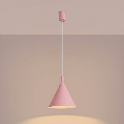 Suspension Bergen cône 25 cm rose poudré, lumière allumée