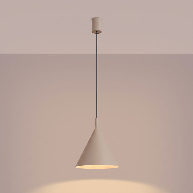 Suspension Bergen cône 25 cm taupe, lumière allumée