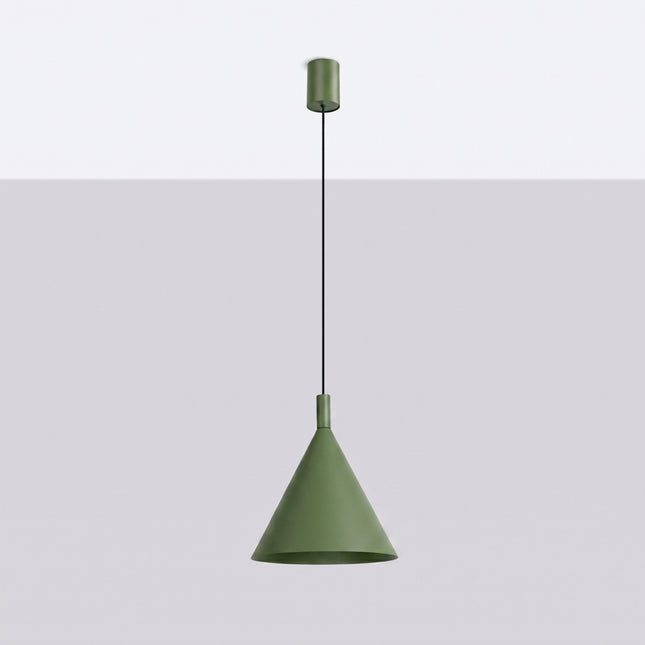 Suspension Bergen Cône 25 cm en Acier Vert Olive, vue en situation