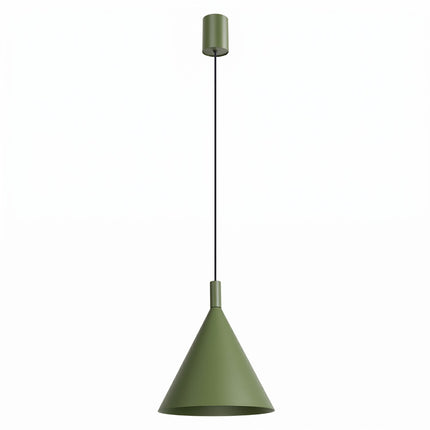 Suspension Bergen Cône 25 cm en Acier Vert Olive, packshot sur fond blanc