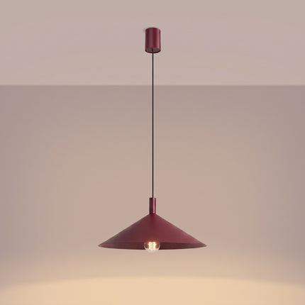 Suspension Bergen cône large 40 cm bordeaux, lumière allumée