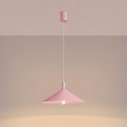 Suspension Bergen cône large 40 cm rose poudré, lumière allumée